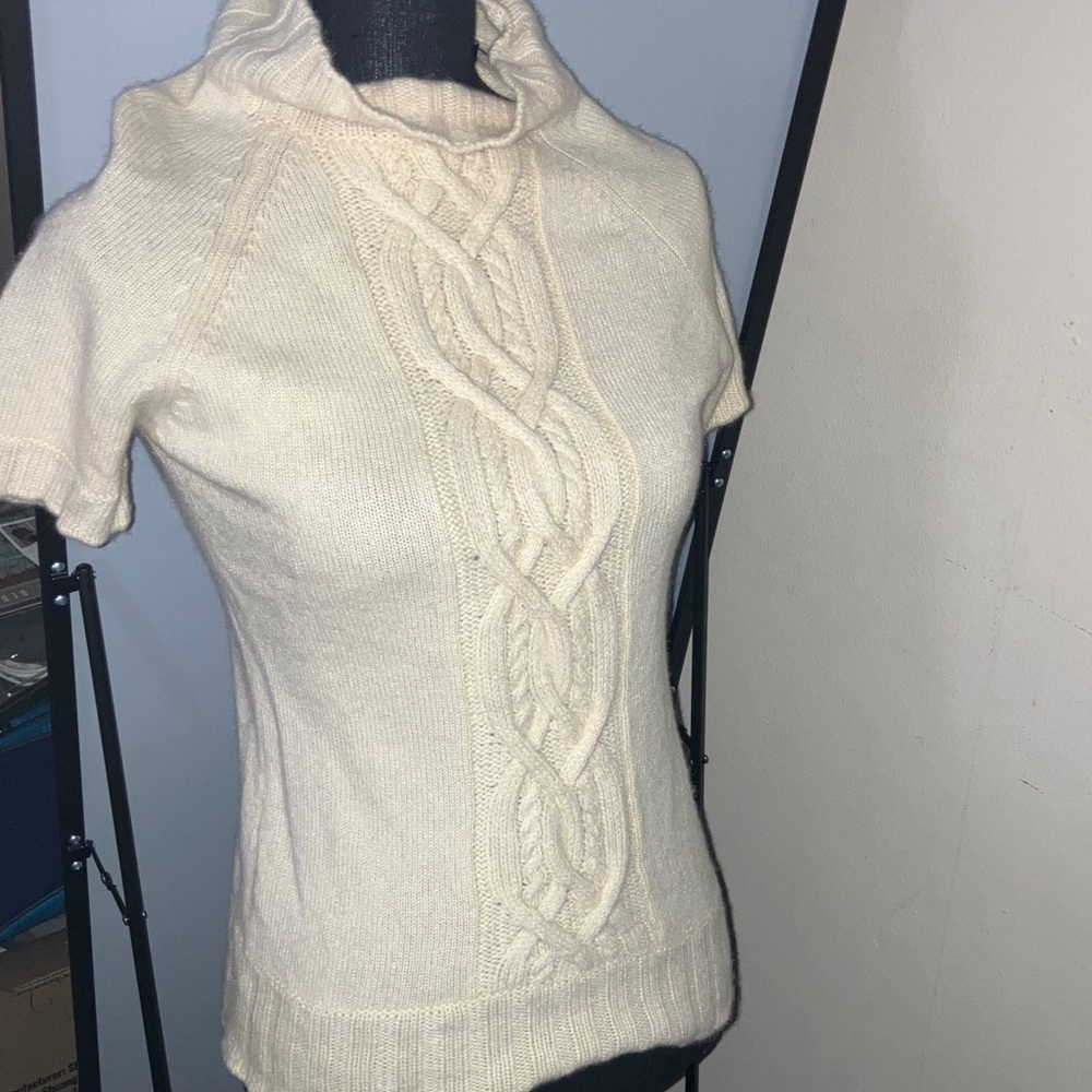 Cream Cable Knit Turtleneck cashmere Sweater